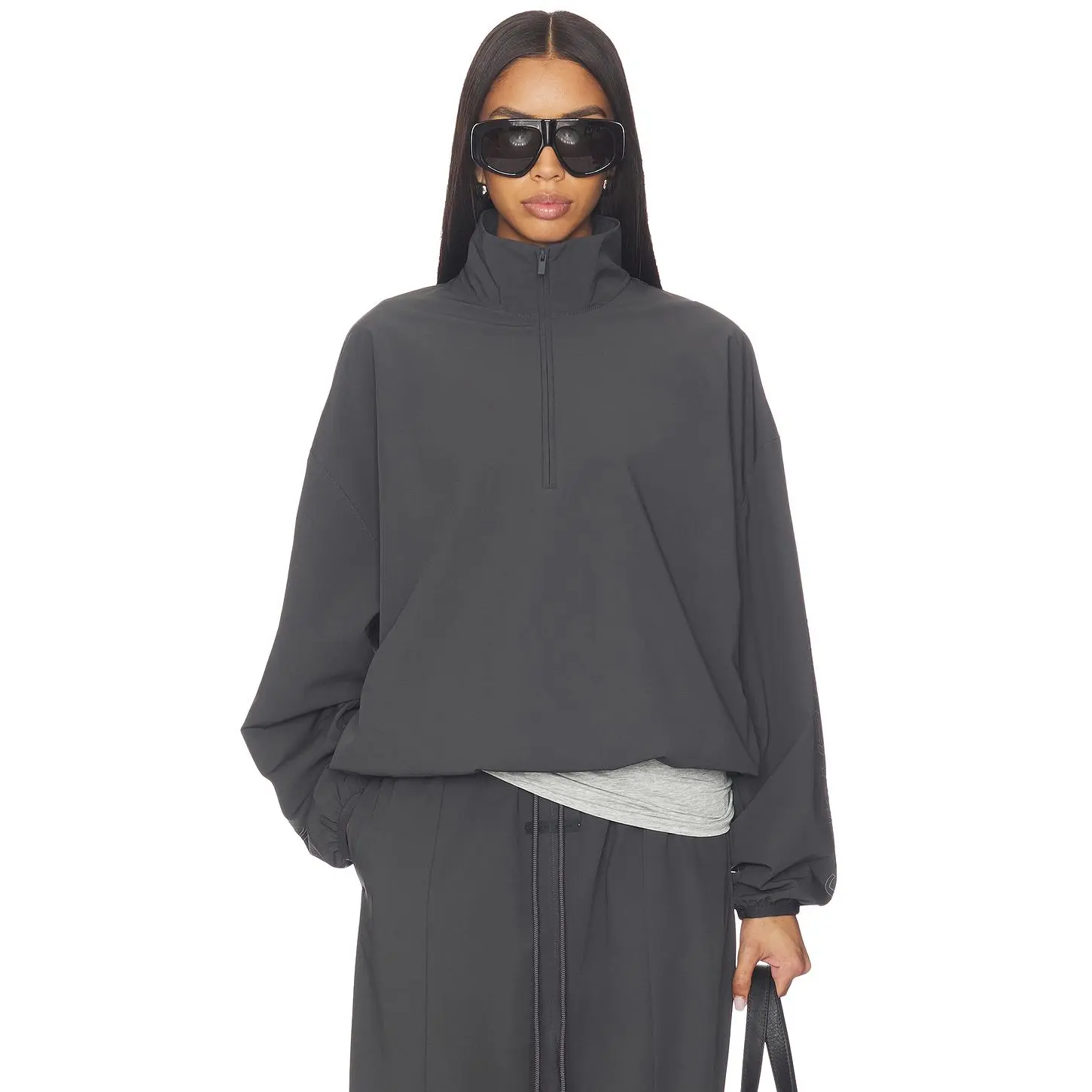 Fear of God ESSENTIALS Half Zip Pullover Sweatshirt in Iron Grey