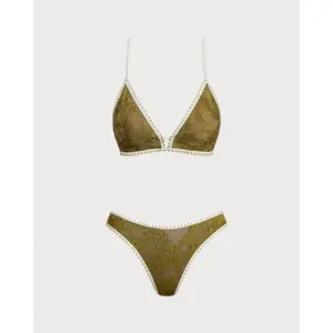 Green Floral Tie-back Triangle Bikini Set