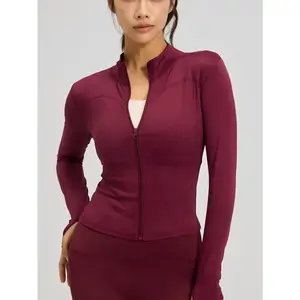 Women's Pure Thum Puffe zipper sports jacket long sleeves stand-up front zip-up zip-up jacket, suitable for yoga fitness fitness fitness volleyball uniforms split sleeves Sports jacketRAIMENTRY