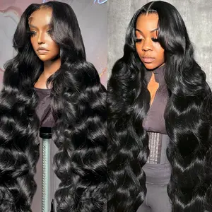 Bling Hair 30 32 34 36 Inch Body Wave 13x6 13x4 360 Full Lace Front Wig Human Hair Pre Plucked 180 Density with Baby Hair Natural Black 100% Human Hair Wig for Women