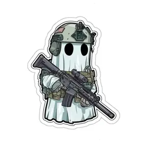 Cartoon Ghost In a Sheet Tactical Ghost Sticker, Gun Sticker, Tactical Sticker, Funny Military Sticker, Tactical Humor Sticker