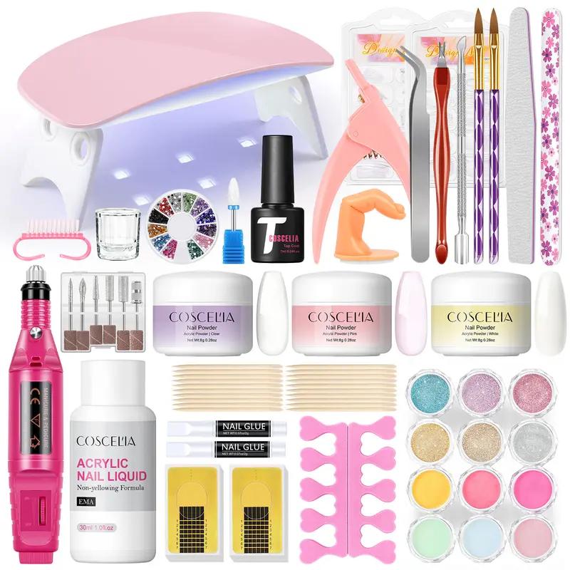 DLY Acrylic Nail Kit for Beginners with Drill, U V Light, Professional Acrylic Powder Glitter, Rhinestones, and Nail Starter Kit for Women