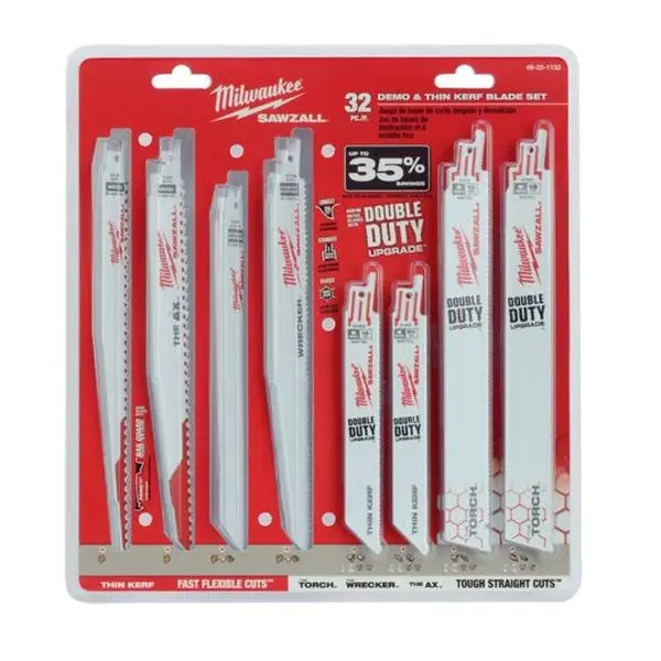 Milwaukee 49-22-1132 32-Piece Demo & Thin Kerf Blade Set, 6 in, Compatible with SAWZALL, for Cutting Metal, Wood, Wrecking Applications