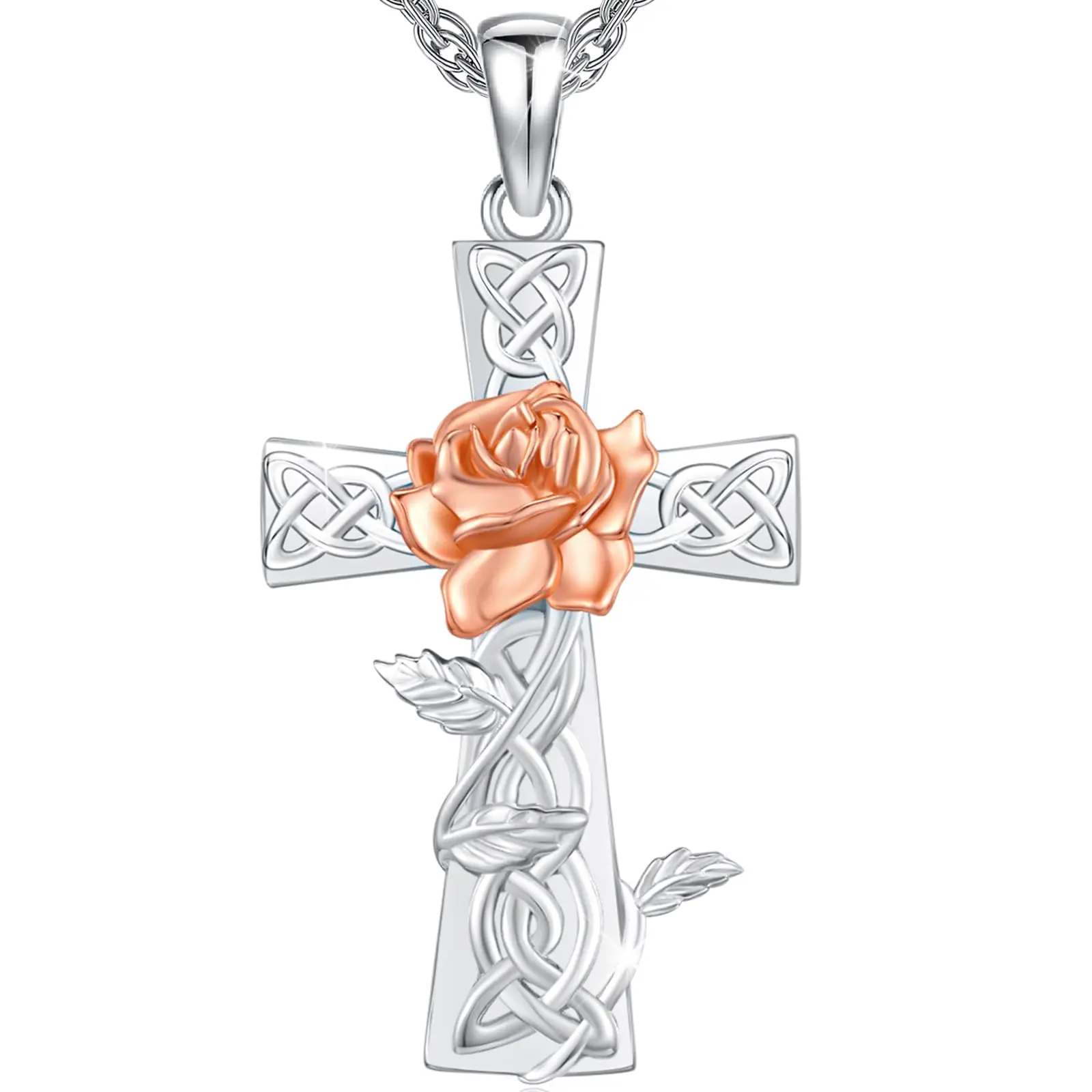 DRINSPER 925 Sterling Silver Celtic Cross Necklace for Men - Pagan Statement Pendant with Rose, Hypoallergenic Tarnish-Free Sterling Silver Necklaces & Pendants for Daily Wear, Sterling 925 Tarnish-Free Silver Necklaces & Pendants