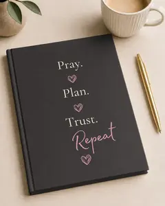 God Says “Pray. Plan. Trust. Repeat” Journal | Faith-Based Hardcover Notebook— Christian Inspirational Prayer Notebook BLACK, Inspirational Text Notebooks, Journal Style Notebooks