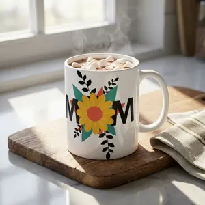 Sunflower MOM Mug | Ceramic Coffee Cup, Floral Mother Design