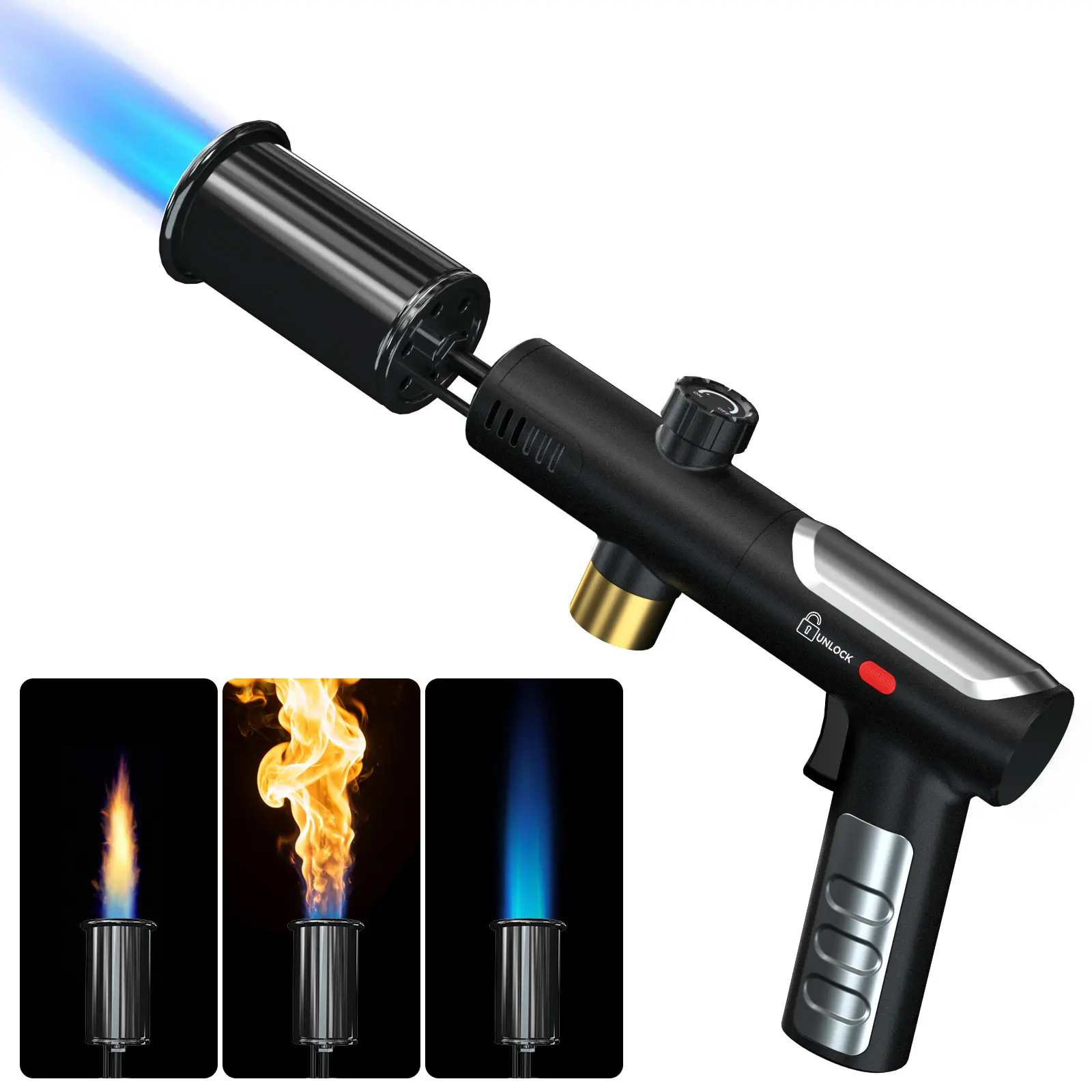 【Super Electric】Powerful Portable Torch with Safety Lock, Adjustable Flame & One-Button Max Flame, Single-Hand Operation. Cooking Torch Ideal for Outdoor Camping, Barbecues & Baking, Perfect Holiday Gift (Propane Canister Not Included)