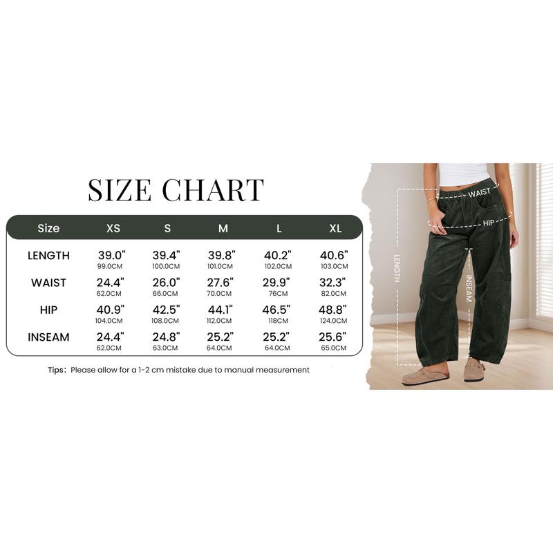 Corduroy Barrel Pants for Women Cord Pants Mid-Rise Wide Leg Baggy Trousers with Pockets Vintage Style Fall Winter 2026 Spring Summer Loose Fit Pant