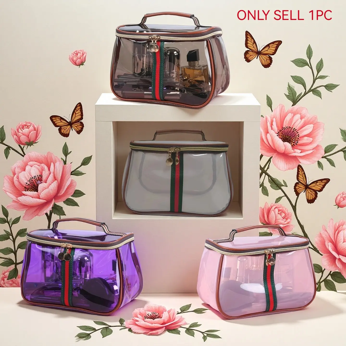 Large Capacity Makeup Bag, Makeup Organizer Pouch, 1 Count Waterproof Transparent Travel Organizer, Travel Cosmetic Bags, Cosmetic Storage Bag for Toiletries & Cosmetics, Transparent Vanity Bag