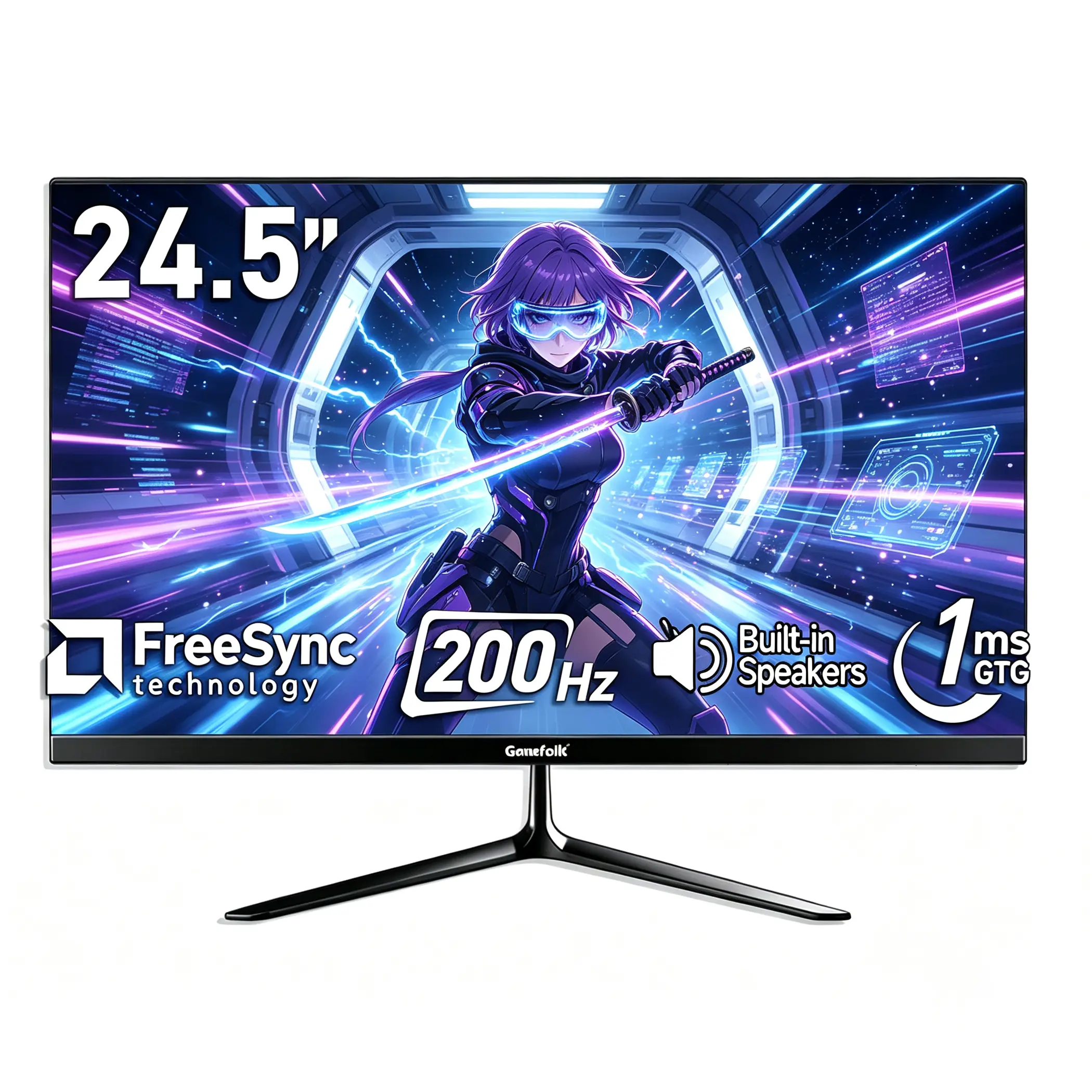 Gawfolk 24.5 Inch 200Hz FHD 1080P Gaming Monitor, 1ms GTG Frameless PC Screen with FreeSync, 99% sRGB, Built-in Speakers, HDMI, 75x75 VESA Mountable for Esports Gaming Upgrade, Monitors,back to school,back to school haul