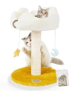 Happi N Pets Cloud Cat Tree, Cat Scratching Post with Bed, Small Cat Tree for Kittens, Cat Scratch Post with Cloud-Shaped Soft Perch & Cute Toys, Removeable Cover, Bonus Catnip