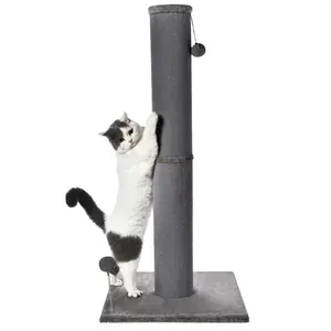 MADE 4 PETS Tall Cat Scratching Post for Indoor Cats Gray Large Scratching Post with Replaceable Toys & Sturdy Base 41-Inch High Space-Saving Design Imitation Sisal Solid Construction Vertical Scratcher