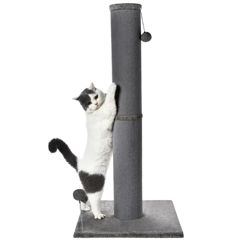 Made4Pets Plain Freestanding Sisal Vertical Scratcher for Indoor Cats, 19.25" L x 19.25" W x 41.73" H, Sturdy Base, Replaceable Spring Toy, Compact Design, Space-Saving Build, Supports Nail Health, Deters Sofa Scratching