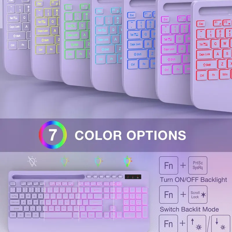 SABLUTE KM22MAX Wireless Keyboard & Mouse Combo 9 Backlit Effects Wrist Rest Phone Holder 2.4G Lag-Free Rechargeable Silent Set with 6 Hotkeys & 3 DPI Options(non-bluetooth)
