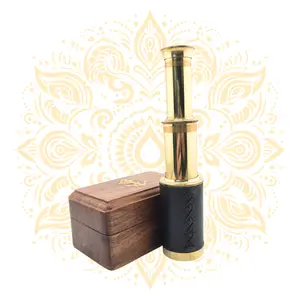 Vintage Brass Telescope – 6 Inch Collapsible Spyglass with Wooden Case