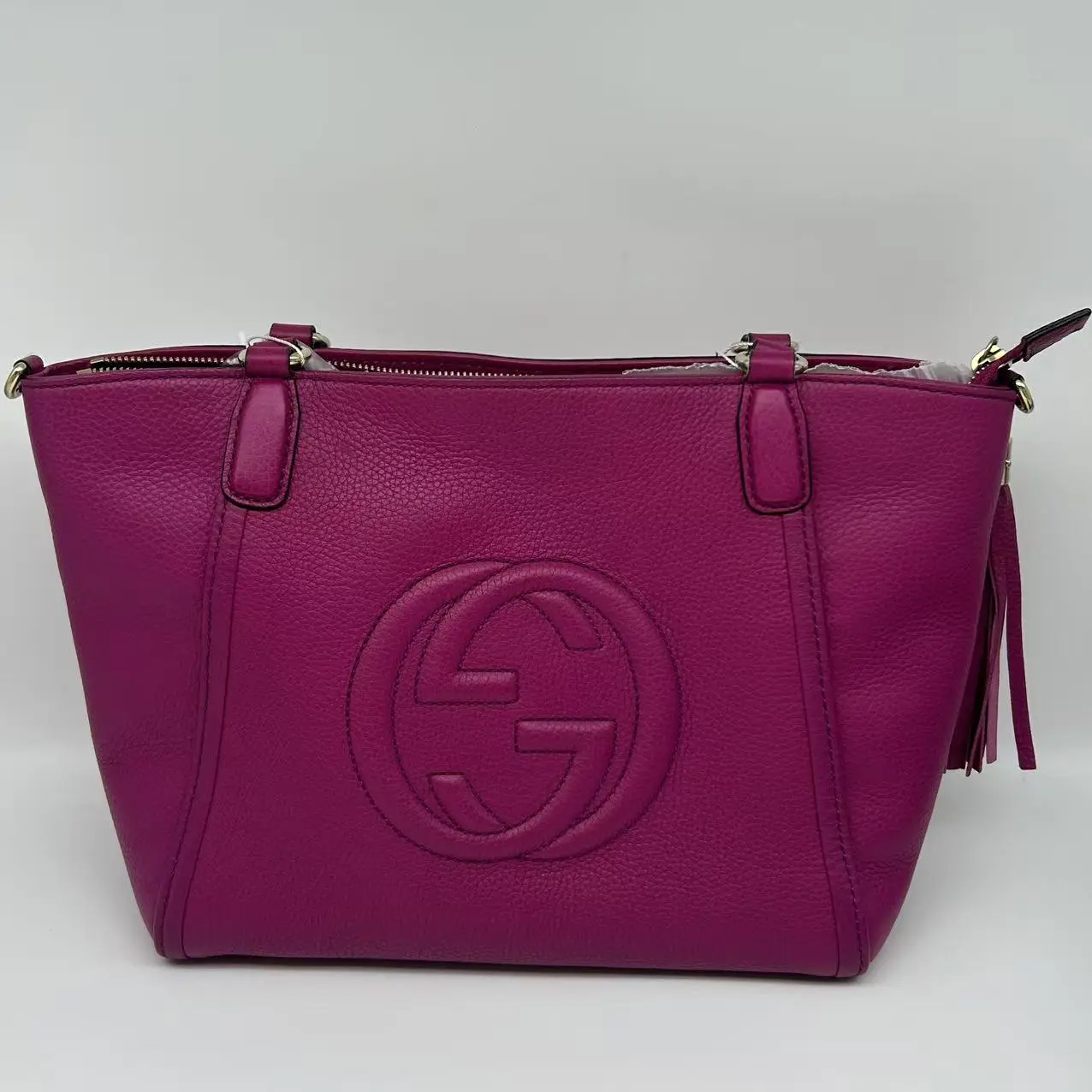 Pre-owned GUCCI Interlocking G Soho Cellarius Satchel Fuchsia Pink tote
