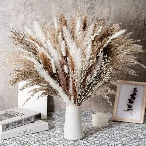 Artificial Pampas Grass, 50pcs/Set Natural Dried Look Faux Pampas Grass, Artificial Floral Decoration, Decorative Plants for Home & Office Decor, Wedding Anniversary Decorations, Home Decor Flowers