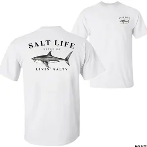 Unisex🎣 Salt Life Livin' Salty Shark T-Shirt, Offshore Fishing Graphic Tee, Soft Cotton Blend Shirt, Ocean Lifestyle Apparel for Men & Women, Perfect Angler Fisherman Gift🦈, Trendy and Comfortable Wear for Ocean Adventures, Fits