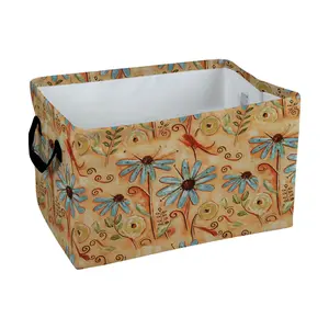 Whimsical Blue Daisy Swirl Pattern Storage Baskets Storage Boxes Home Decor Storage Clothes Organization And Storage Home Decor Storage Holiday Gifts, Shelf Baskets, Organizer for Toys, Storage Basket Laundry Basket with Handle，Laundry Hamper