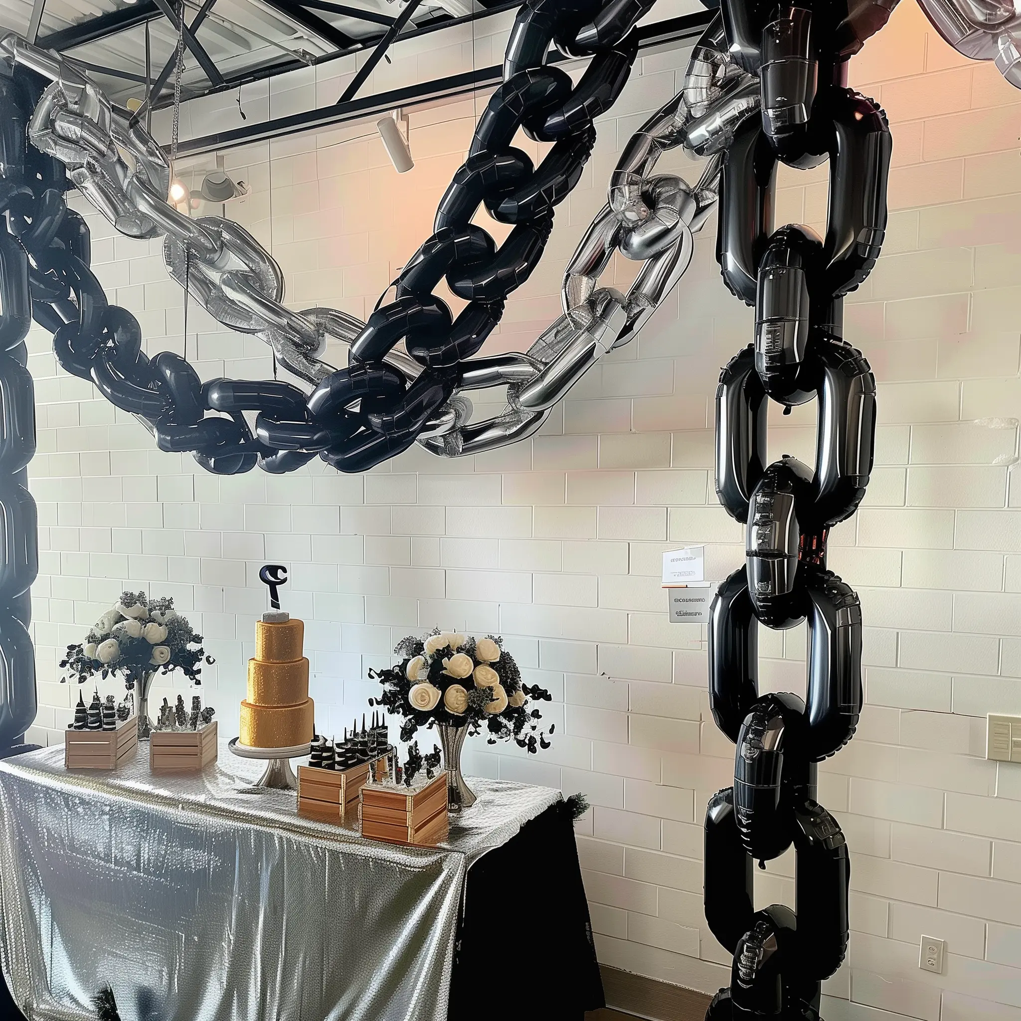 Durable Foil Chain Link Balloons, 30-Pack 8x12" 16ft Black Jumbo Chain Balloons for 90s Hip Hop Party Decorations, Birthday Party Decor, Event Supplies, Birthday Party Decorations