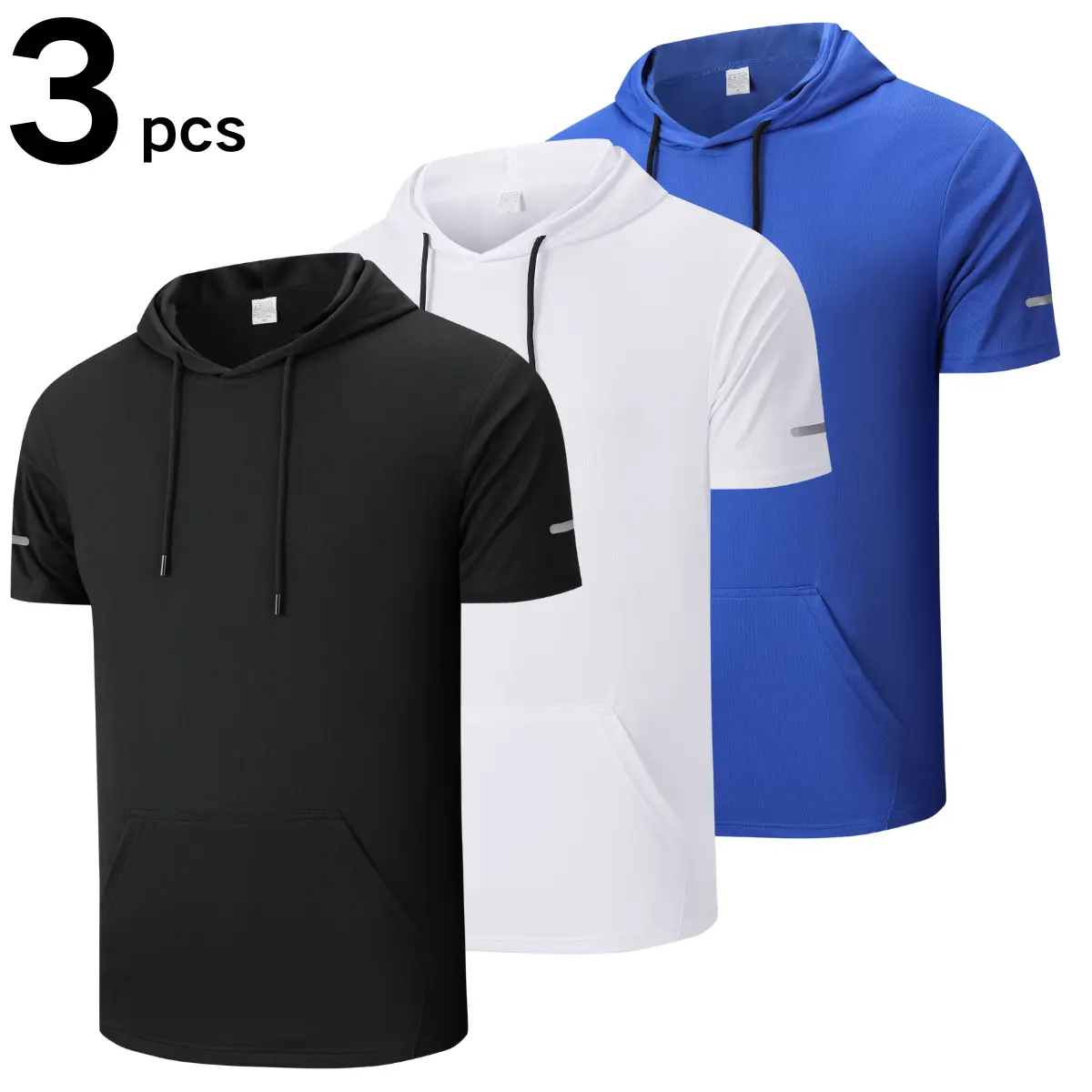 Men's Solid Color Short-Sleeve Sporty T-Shirt Hoodies - Elastic Drawstring, Breathable Mesh, Kangaroo Pocket, Reflective Strips - Men’s Clothes for Summer Sports, Commuting, Sporty T-Shirts Men's Solid Color Short-Sleeve Sporty T-Shirt Hoodies - Elastic Drawstring, Breathable Mesh, Kangaroo Pocket, Reflective Strips - Men’s Clothes for Summer Sports, Commuting, Sporty T-Shirts