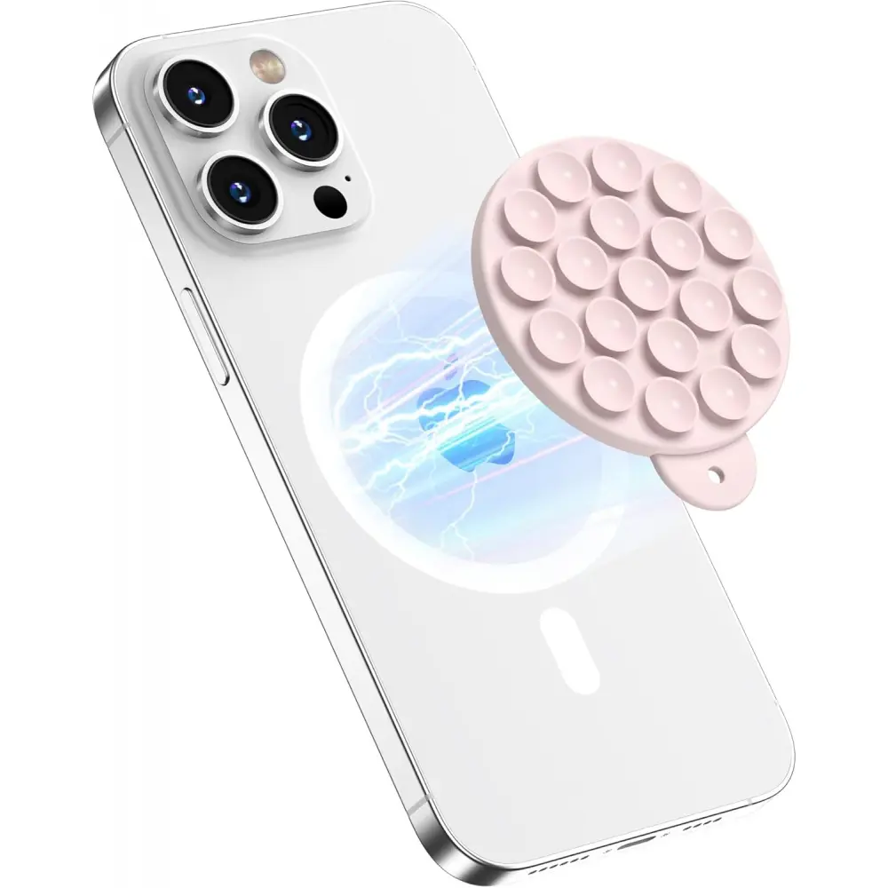 Magnetic Suction Cup Phone Mount, Compatible with MagSafe, Silicone Octo Cup Buddy Sticky Grip Holder for iPhone and Android, Removable Hands-Free Selfie/Video for TikTok, Lovely Pink