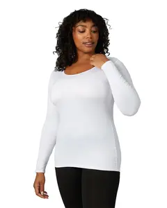 32 Degrees Women's Lightweight Baselayer Scoop Top | Form Fitting | Long Sleeve | 4-Way Stretch | Thermal, White, XX-Large