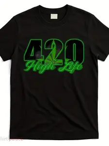 Men's 420 High Life Medical T-Shirt - 100% Retro Graphic Tee with Leaf & 420 Design, Breathable Crew Neck, Regular Fit, Machine Washable, All-Season Casual & Festival Wear for 4/20 Events, Dispensary Outfits - Adult Men's Apparel