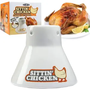 Sittin' Chicken Ceramic Beer Can Steamer & Roaster - Wide Ceramic Base for Oven or Grill Use- Great Christmas Gift & Stocking Stuffer Idea