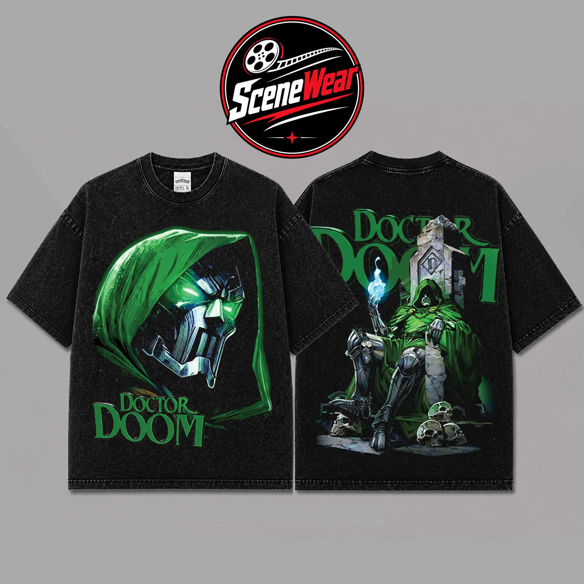 Doctor Doom Premium Cotton T-Shirt, Green Hooded Villain Front & Back Graphic Tee, Comic Style Streetwear Shirt, Oversized Unisex Tee, Retro Dark Fantasy Gift For Fans