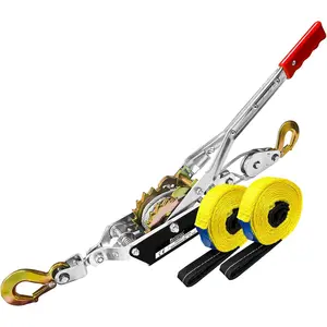 Come Along Winch Ratchet Tool 2 Ton Pulling Capacity 2 Cable Dual Gear with Two 1"x8FT Lifting Straps Hand Winch Cable Automotive Hoist Winch Recovery Gear