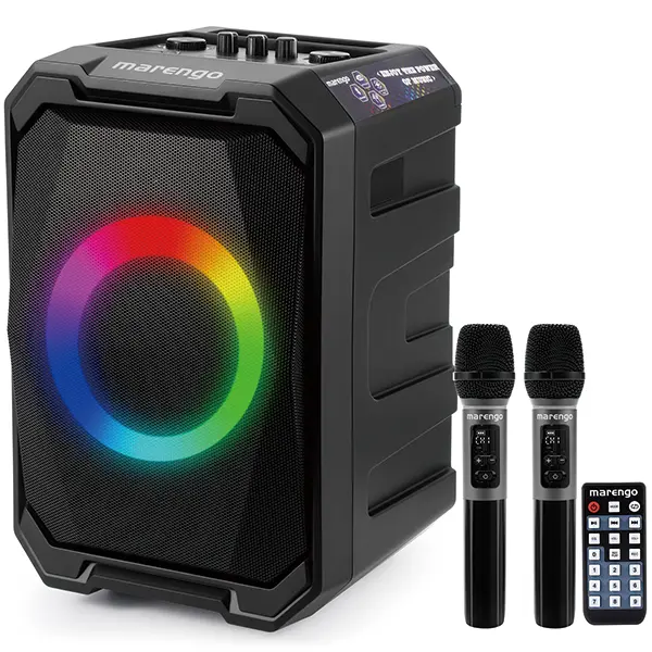Marengo Multifunctional Wireless Bluetooth Speaker, Portable 800W Max Sound Karaoke Machine with 2 Wireless Mics, RGB Lights, 12H Playtime, TWS, USB/AUX/Mic-in, Built-in Speakers for Campfire-BBQ Party, Christmas Gift