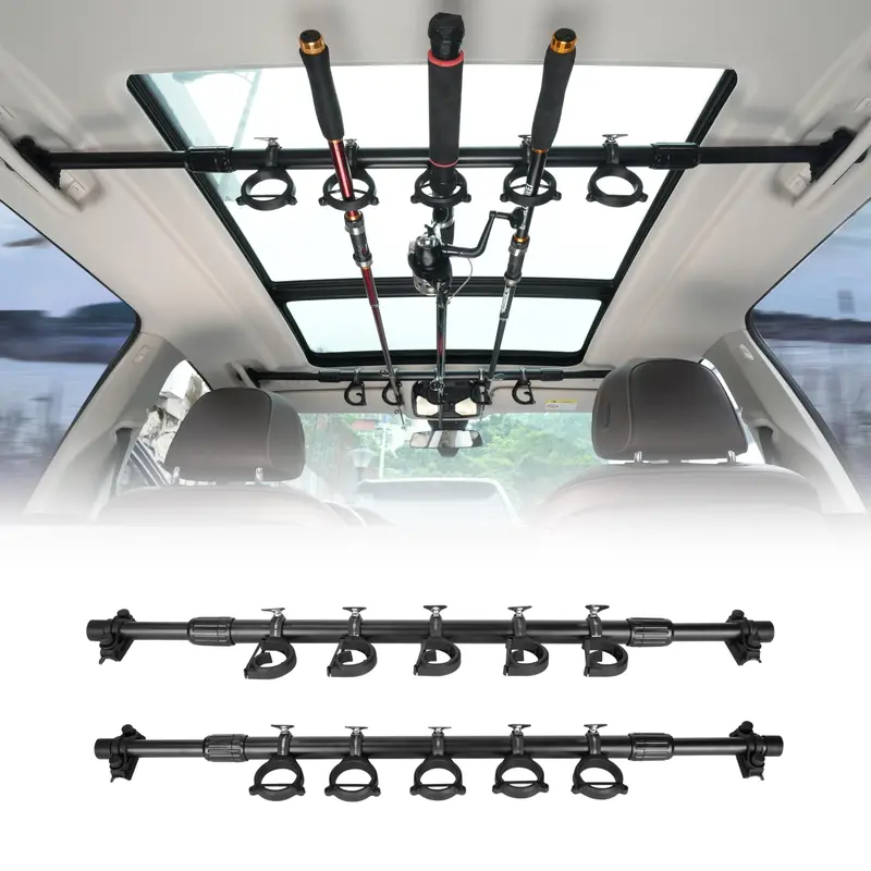 Hikeen Car Roof Fishing Rod Holder, Heavy-Duty Metal & Rubber Rod Rack, Adjustable 29-48" Fits SUVs, Vans & Wagons, Holds Up to 5 Rods, Secure No-Slip Mount