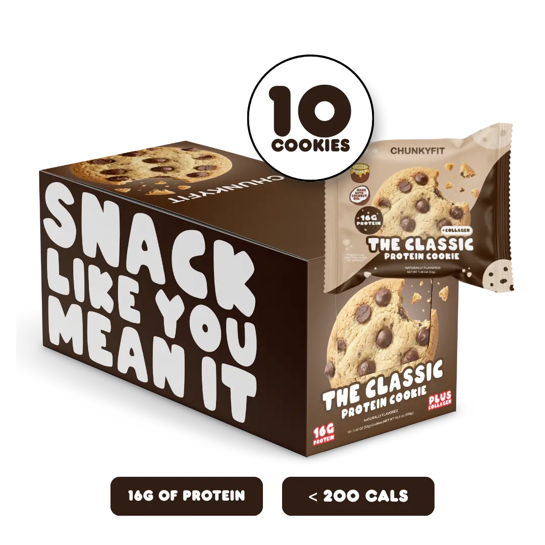 ChunkyFit Classic Chocolate Chip Protein Cookies | Loaded with Real Chocolate Chips | 16g Casein Protein + Collagen | Soft Baked, Never Dry | Sweetened with Real Honey | No Artificial Sweeteners or Flavors | Individually Wrapped | 10 Pack