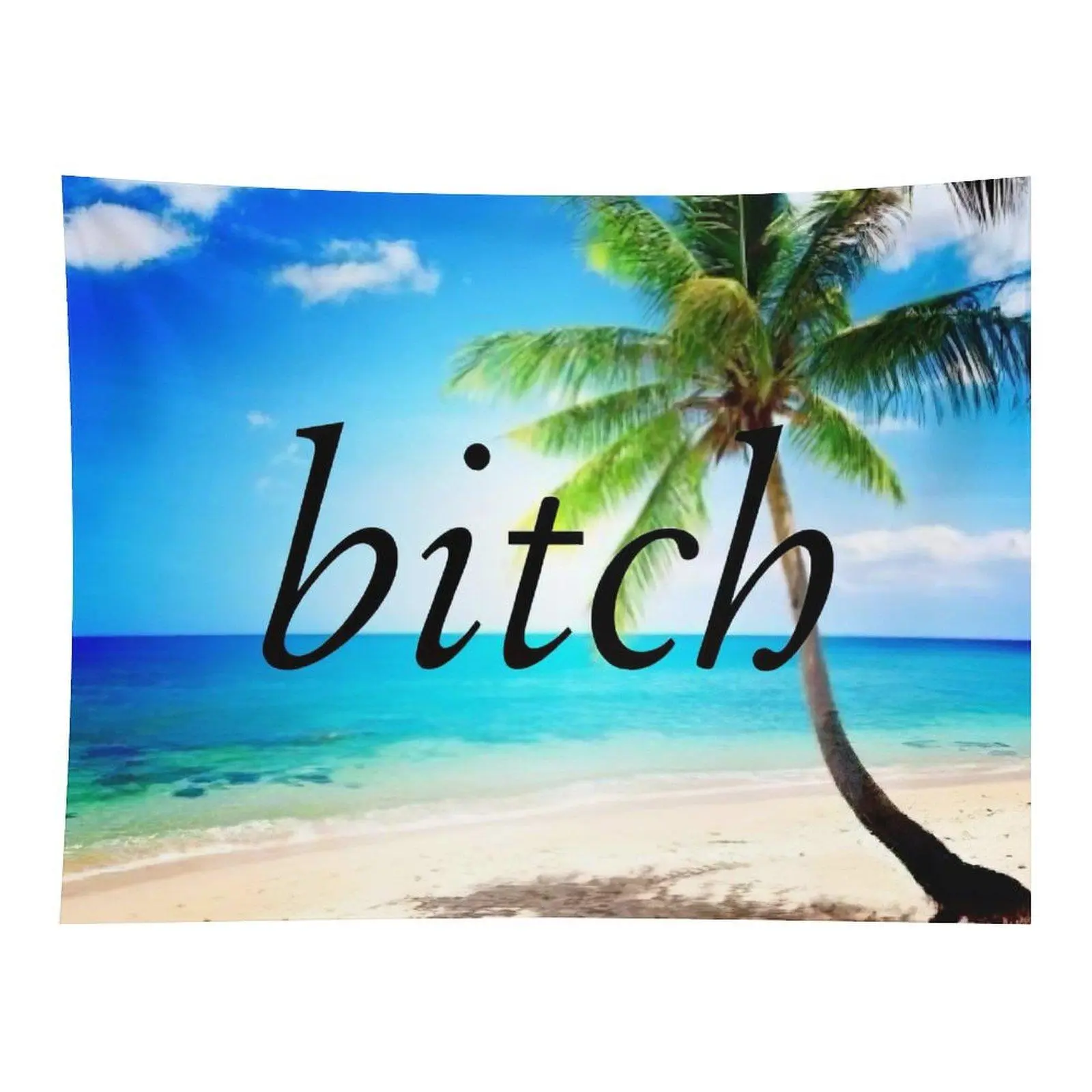 Tropical Beach Palm Tree Scenery Wall Tapestry Bright Blue Ocean Sky Coastal Landscape Art for Living Room Bedroom Dorm Home Decor