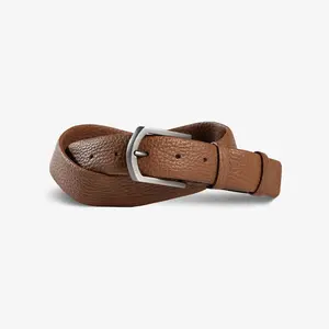 Preston Mens Fashion Leather Belt Caramel Top-grain Embossed Pebbled Cowhide 1.33 Inches Width