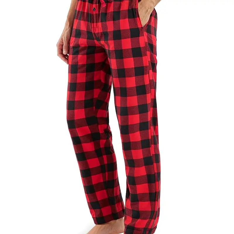 Ny Threads Men's Soft Cotton Flannel Pajama Pants - Relaxed Fit, Loose-Fitting, Elastic Waist with Adjustable Draw, Button Fly, Side Pockets, Lightweight Cool Weather Sleepwear, Small Menswear, Machine Wash, No Dry Clean, Warm Iron If Needed