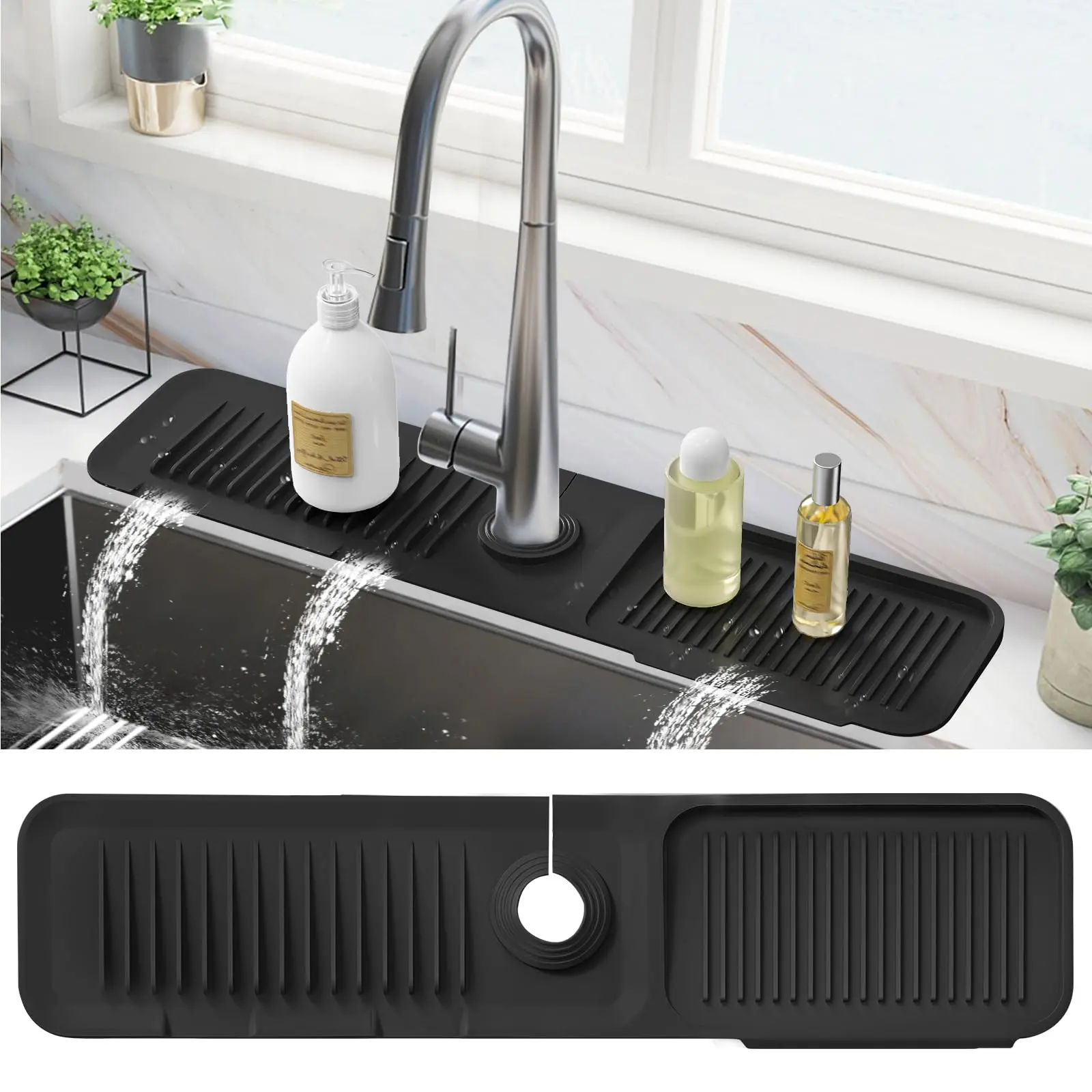 Longer Silicone Faucet Guard and Draining Mat Faucet Mat for Kitchen Sink Splash Guard Behind Faucet Sink Protectors for Kitchen Sink Faucet Mat Splash Guard for Kitchen Sink Area