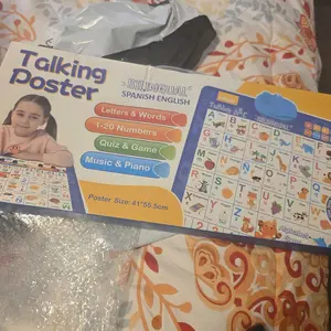 Product Review of Bilingual Talking Wall Chart for Kids – English & Spanish Learning Poster with Songs, ABCs, Numbers, Animal words & Piano – Interactive Educational Toy for Toddlers 1-6 – No Screen, Battery Powered classroom use Alphabet Preschool from V**u L**e