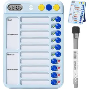 Chore Chart for  with Timer, Visual Schedule for ,  Tools for  , Checklist with 99-Min Countup/Countdown Chore Board with Sliders & 12 Dry-Erase Sheets (Blue)