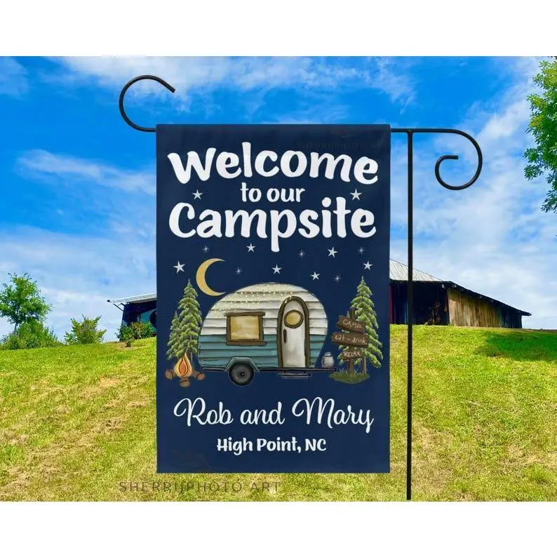 Personalized Custom Printed Fabric Camping Flag - 28x40 in, Double-Sided Printing, Durable, Camper Gift, RV Decor, Festive Party Backdrop Banner, Bold Statement