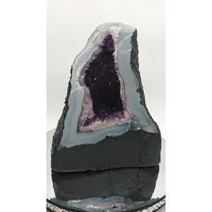 AAA+ Twisting Amethyst Cathedral with Blue Banded Agate Druzy - Brazilian Amethyst Geode - 11.93 lbs