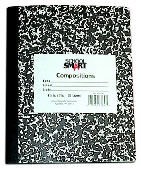 School Smart 026026 Black Marble Pattern Composition Book - Wide Ruled, 15 lbs Paper, 9-3/4 in x 7-1/2 in, Red Margin Lines, Name Space, Semi-Stiff Cover, 100 Leaves/200 Pages, Grade-Appropriate School Office Stationery Notebook, Space To Write Name, Scho