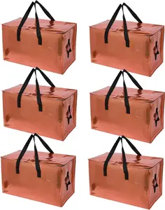 6 Pack Moving Bags Heavy Duty, Extra Large Moving Bags, Moving Supplies, Storage Bags with Handles and Zippers, Waterproof Totes for Storage Space Saving Packaging Shipping and Travel(Laser Copper)