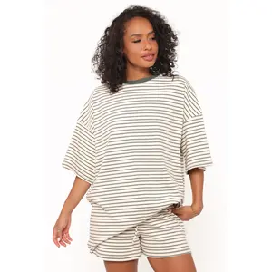 Hellen Stripe Short Set - Cream/Green Stripe