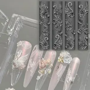 Elegant Swan Rose Bow Lace Curtain Flower Nail Art Mold, Silicone Manicure Tool for Creative Nails, Unique Design Accessory, Nail Art Tools