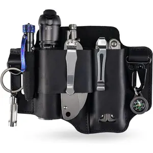 ST1 Leather Multitool Sheath - EDC Belt Organizer for Leatherman Tools, Flashlight, Pen, and  Clip, Durable and Stylish,  for Work and Daily Use, Ideal  for Men