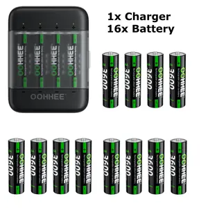OOHHEE 4/8/12/16x 1.5V 3600mWh AA Lithium Rechargeable Batteries + Charging Storage Box OOHHEE 4/8/12/16x 1.5V 3600mWh AA Lithium Rechargeable Batteries + Charging Storage Box