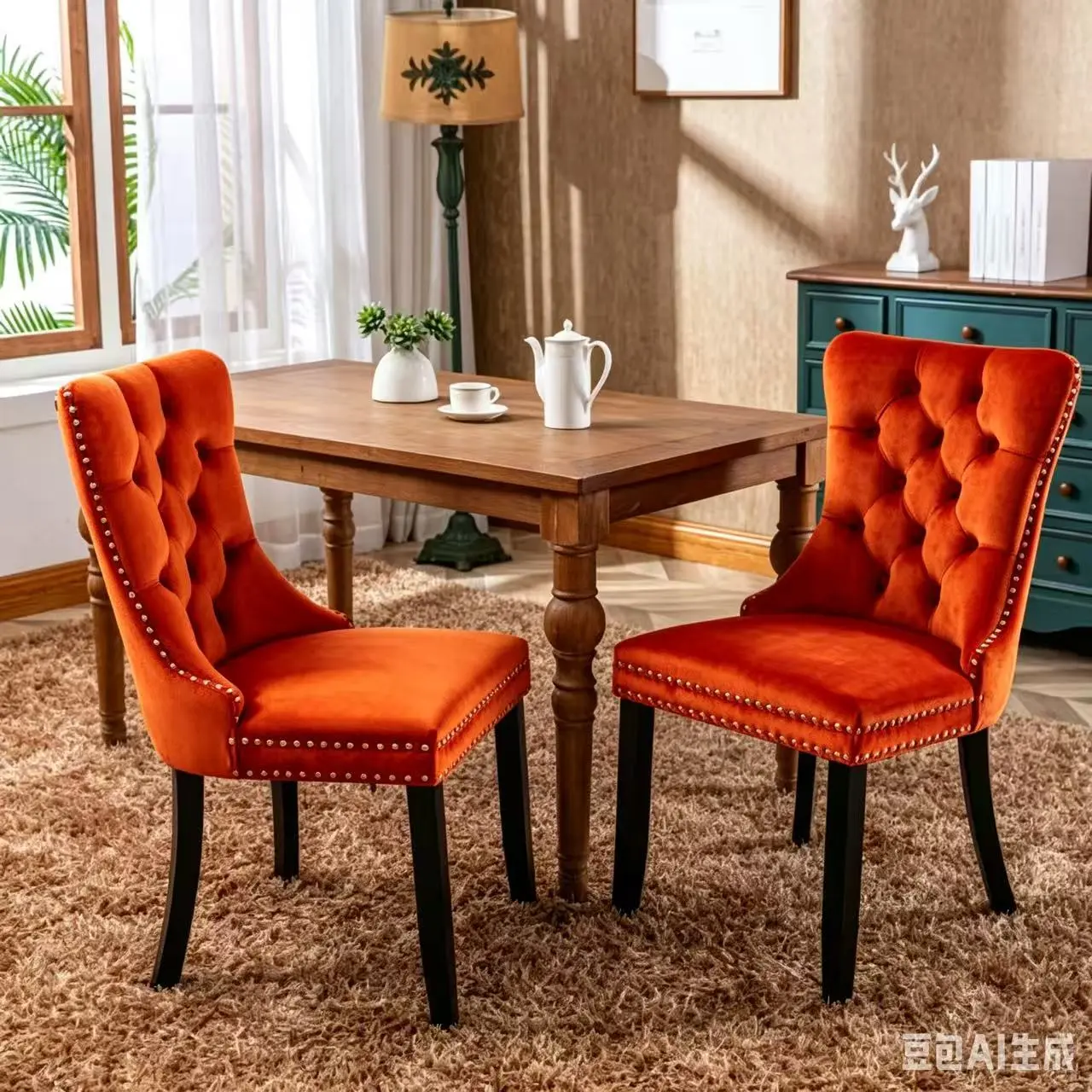 Bellemave Nikki Collection Mid-Century High-End Tufted Velvet Upholstered Dining Chairs (2-Pcs Set, Pink, SW2001PK) - Solid Wood Legs, Nailhead Trim, Adjustable Height, 24.40x19.70x37.40in, 280lbs, Tufted Detail, High Back Side Chairs for Apartments, Adju