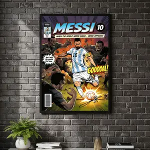 [ SPORT UNFRAMED - SALE UP TO 45% ] Messi Comic Style Soccer Poster Illustrated Legend Sports Wall Art